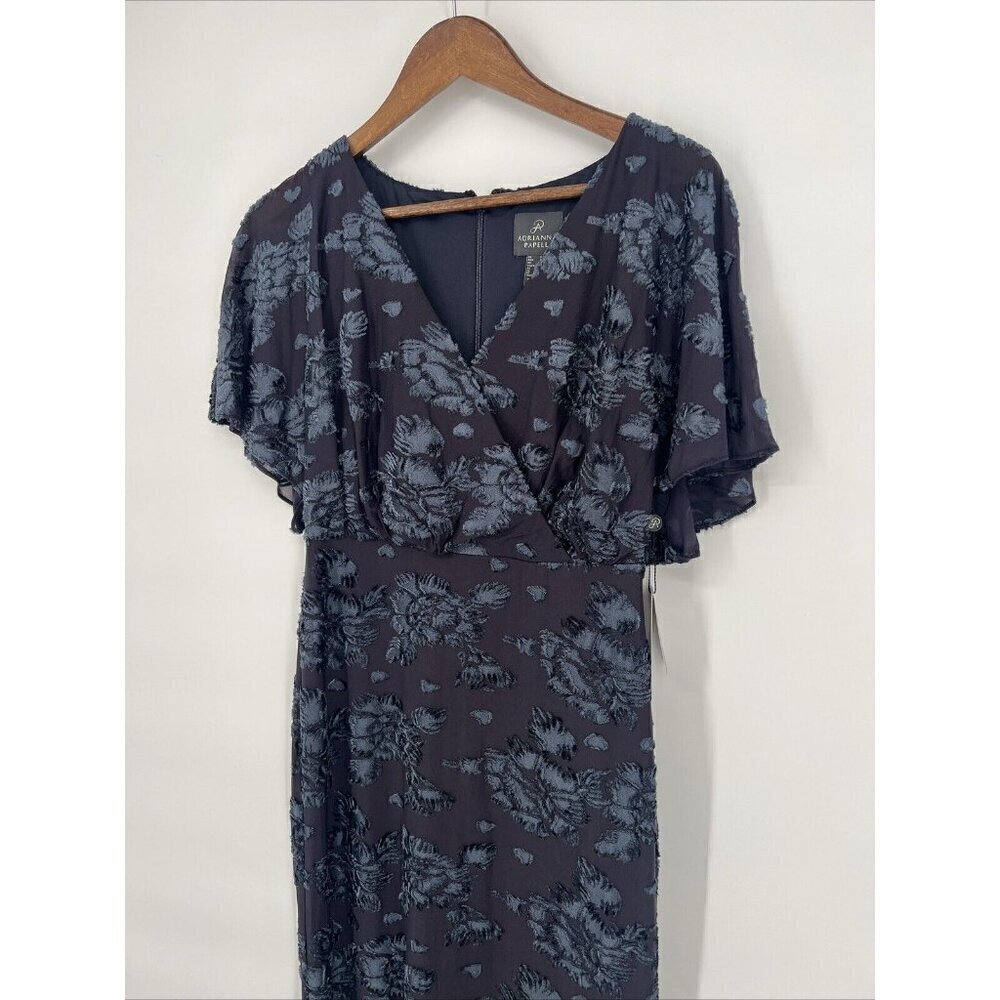 Adrianna Papell Womens 2 Navy Floral Burnout Velvet Long Blouson Dress Gown New - Picture 9 of 16